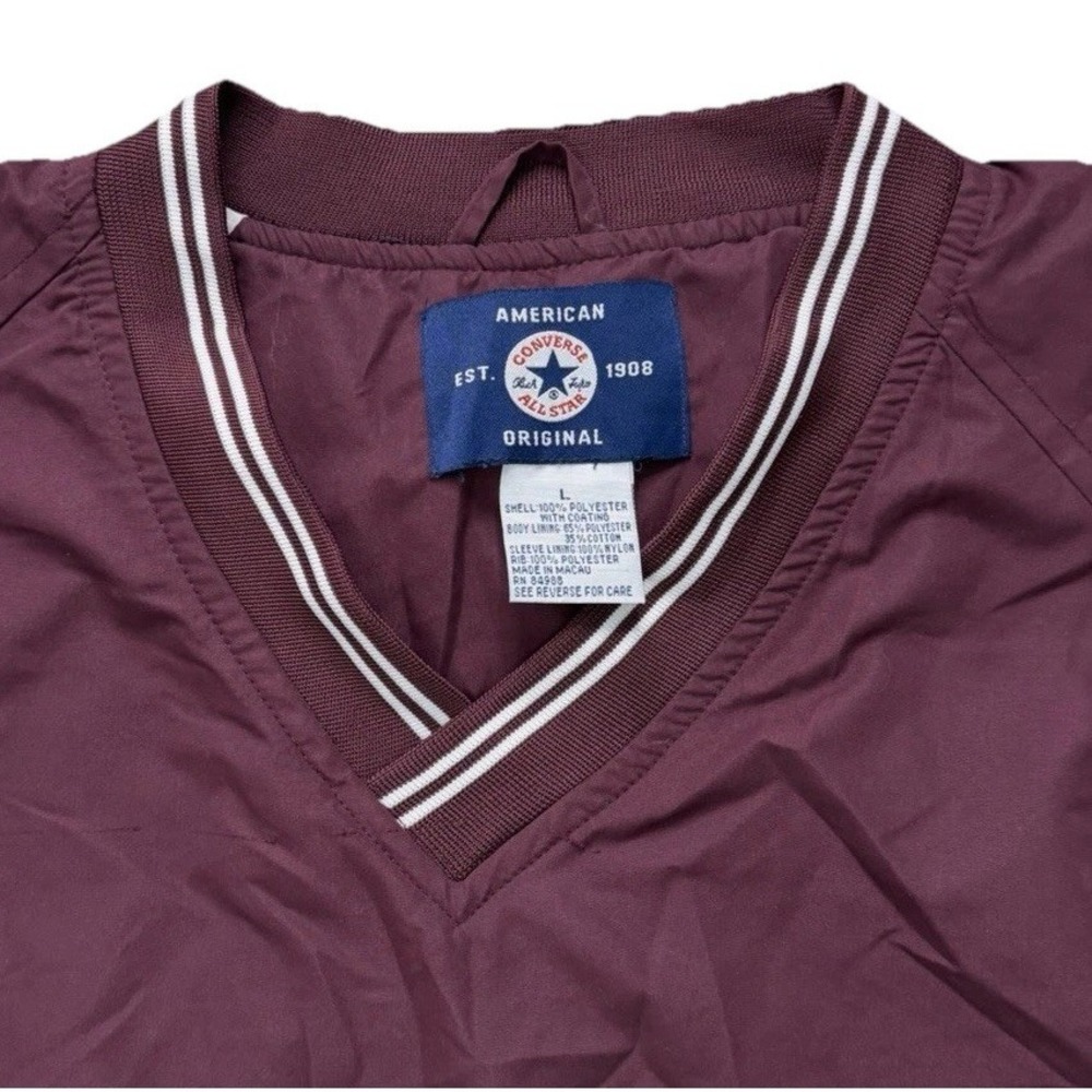 Vintage Converse All Star‎ V Neck Windbreaker Pullover Jacket Maroon Large Y2K